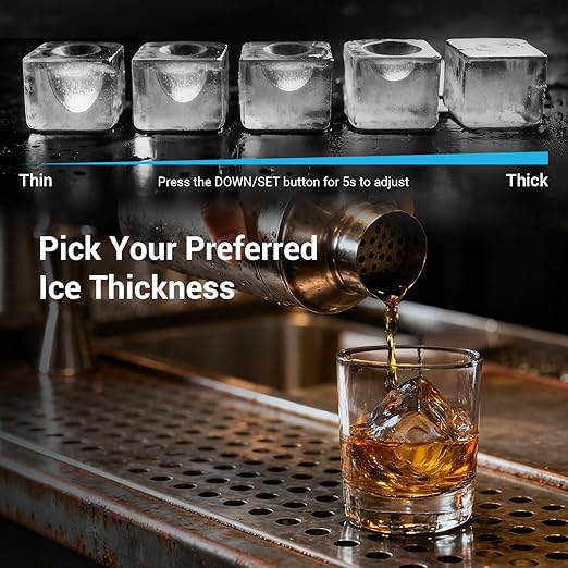 Crystal Clear Ice Cube Maker Countertop, 1.6" Large Square Ice Cube, 3Pcs Rapid in 25Mins, 150Pcs/Day, 24H Timer, Self-Cleaning Ice Maker with Adjust Ice Cube Size for Cocktails, Whiskey & Bourbon