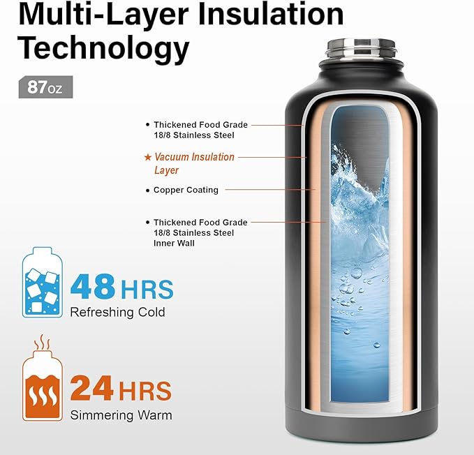 DYSANKY Insulated Water Bottle | Thickened Stainless Steel for Gym and Hiking with Straw, Carrier Bag, Handle Strap | BPA-Free 87 oz