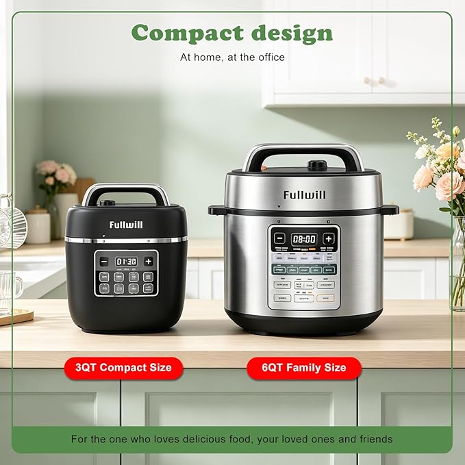 Fullwill 7 in1 Electric Pressure Cooker Lite 3 Quarts, Slow Cooker, Rice Cooker,Steamer, Sauté, Warmer, Olla de Presion Nonstick Pot amd DIY