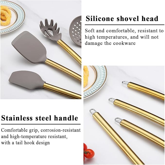 Gold Kitchen Utensils Set, Kyraton 38 Piece Silicone kitchen Cooking Utensils Set with Utensil Rack, Spoon Spatula Set, Non-Stick kitchen Gadgets, Dishwasher Safe