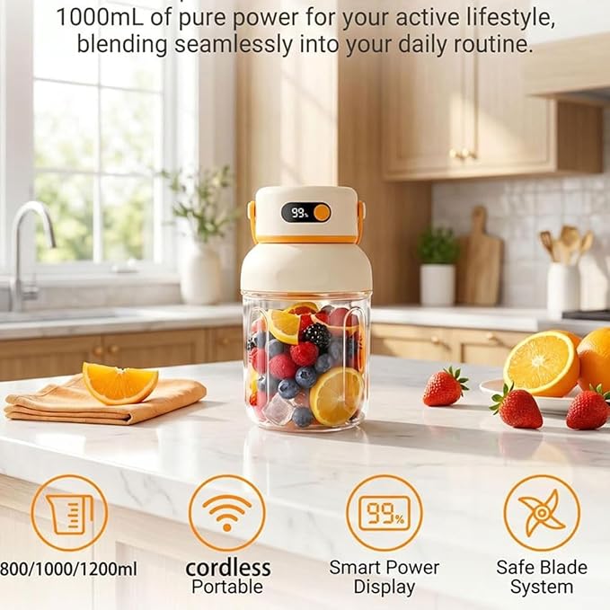 Portable Electric Juicer Cup With Zero Cord Hassle, Bottle Handheld Smoothie Mixer Cup Portable Fresh Juicer Blender, 33oz Personal Blender With Straw And Two Lids, For Shakes And Smoothies
