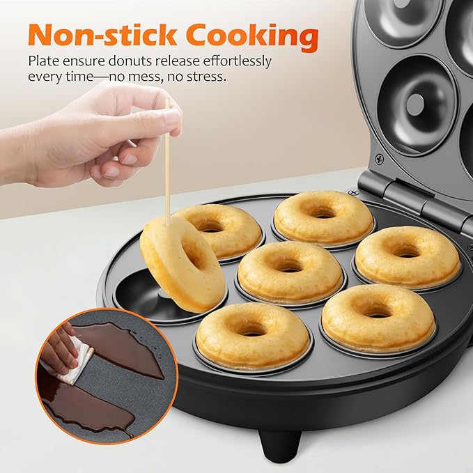 KEINVE Mini Donut Waffle Cake Maker, 7 Slots Home Baking Machine, Great for Breakfast, Snacks, Desserts and More
