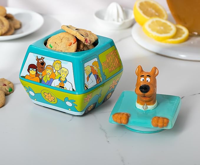 Silver Buffalo Scooby-Doo Mystery Machine Small Sculpted Ceramic Snack Jar Featuring Scooby-Doo, Shaggy, Velma, Daphne, and Fred, 5” x 5” x 6.75”
