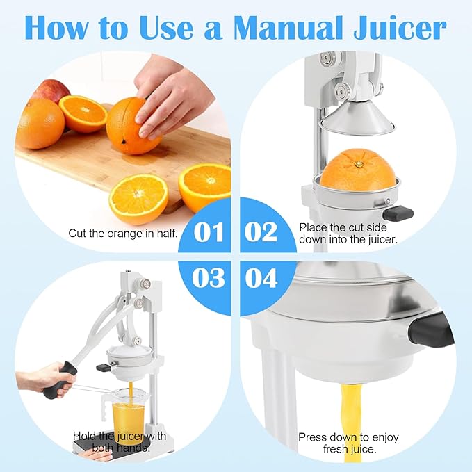 Manual Orange Juicer Squeezer, Heavy Duty Hand Press Citrus Juicer, Juice Yield 99% with 18Oz Measuring Cup Capacity, Commercial Grade, Easy to Clean for Citrus, Lemon, Pomegranate, Lime, Grapefruit