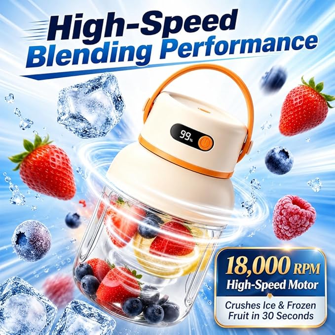 Portable Electric Juicer Cup with Zero Cord Hassle, 1200ml Multifunctional Wireless 2-In-1 Dual Lid Personal Blender Bottle with Straw 38-Blades USB Rechargeable for Gym Office Outdoor (1000ml)