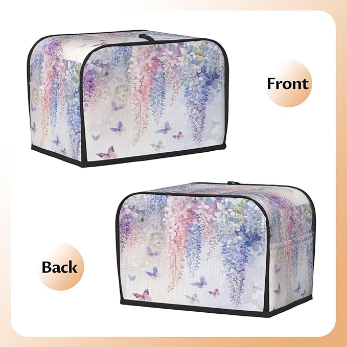 Toaster Cover 2 Slice Botanical Flower Butterfly Kitchen Small Appliance Covers with Pockets Dust and Fingerprint Protection