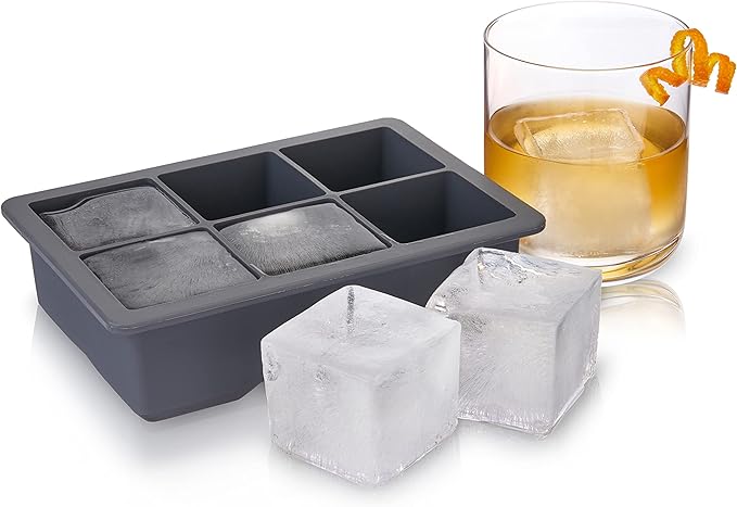 Viski Ice Cube Tray with Lid, Easy Release Large Silicone Mold, 2 Inch Ice Cubes for Whiskey, Cocktails, Mixed Drinks, Iced Coffee, Kitchen & Home Bar Accessories, Man Cave Gifts, Set of 1, Gray
