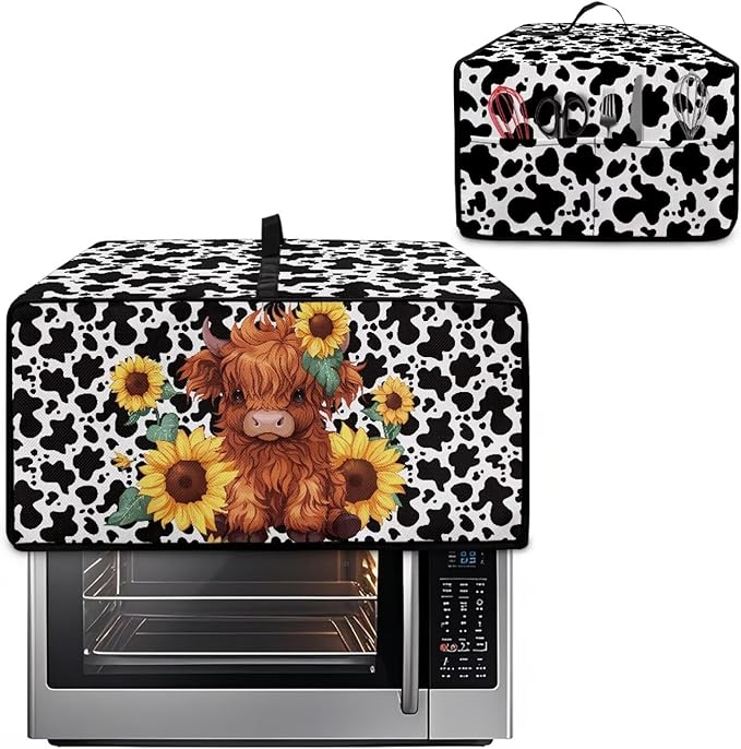 Countertop Convection Oven Cover Dust Protection Air Fryer Toaster Oven Covers for Home Kitchen Decorations 18.5 x 22.5 x 13 inches, L, Sunflower Highland Cow Print