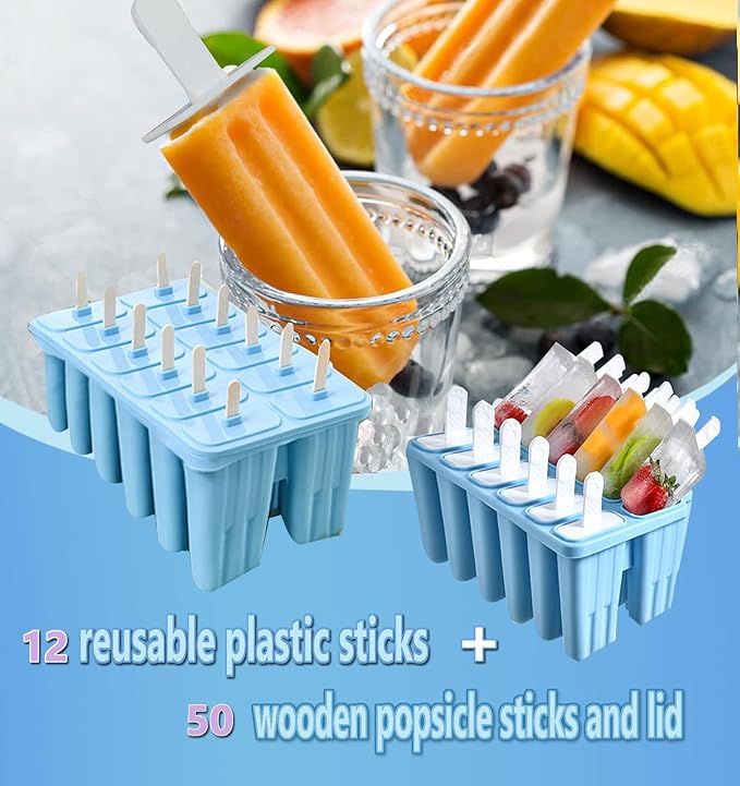 12 Cavity Silicone Popsicle Molds 6 Cavity Popsicle Molds with Brush 100 pcs Sticks