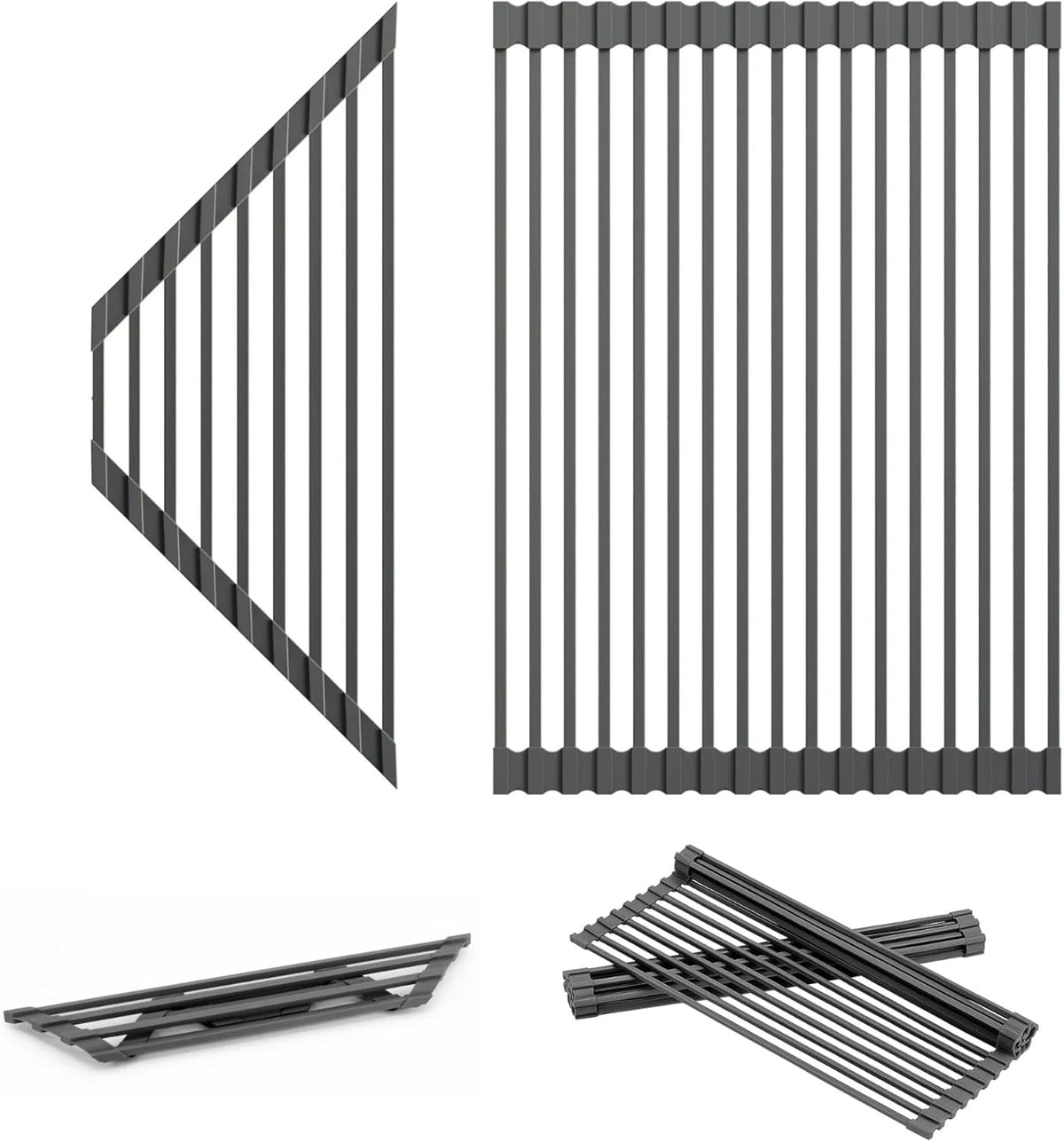 Dowell Over The Sink Roll-Up Dish Drying Rack, Foldable Tube Design, Space Saving Sink Organizer, Sturdy, Easy to Clean, Stylish Look - Triangle+Rectangular - Full Silicone