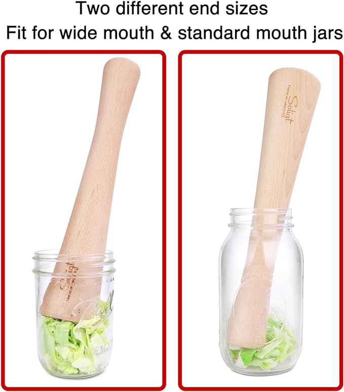 SOLIGT 12" Sauerkraut Pounder for Mason Jars Vegetable Fermentation- One Piece of Solid Wood
