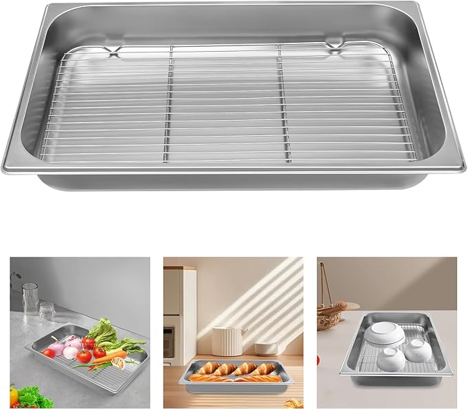 DYNAMI Stainless Steel Baking Pan with Cooling Rack,21x13.2x2.5in Stainless Steel Deep Roasting Pan with Grill,Rectangular Large Bakeware Multipurpose Cooking Sheet Pan