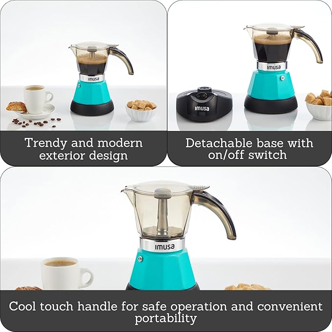 IMUSA 3 or 2cup Electric Espresso Maker, Teal