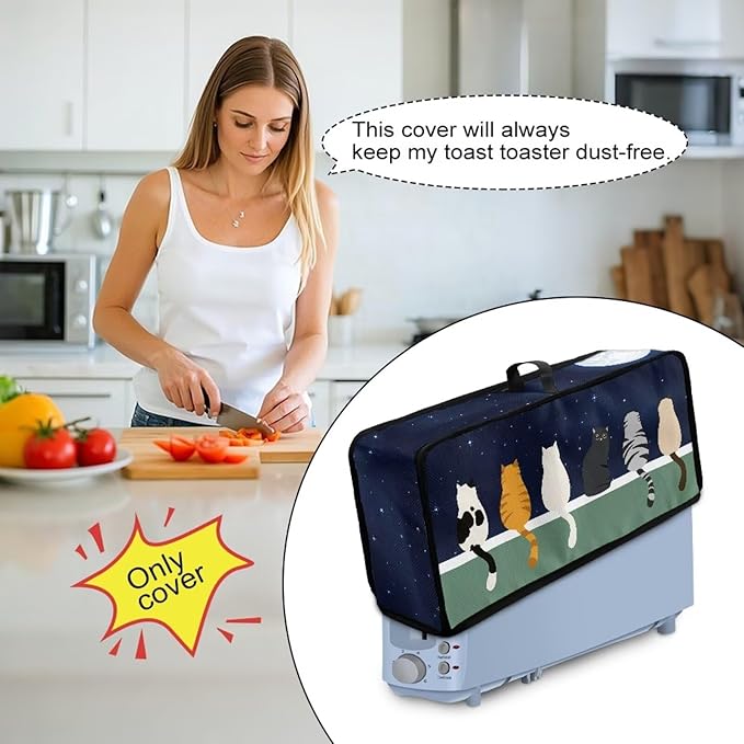 Cover for 2 Slice Slim Toaster Funny Cat Toaster Cover 2 Slice Long Slot, Heat Resistant Easy to Fold and Store Dust Covers for Kitchen Small Appliances