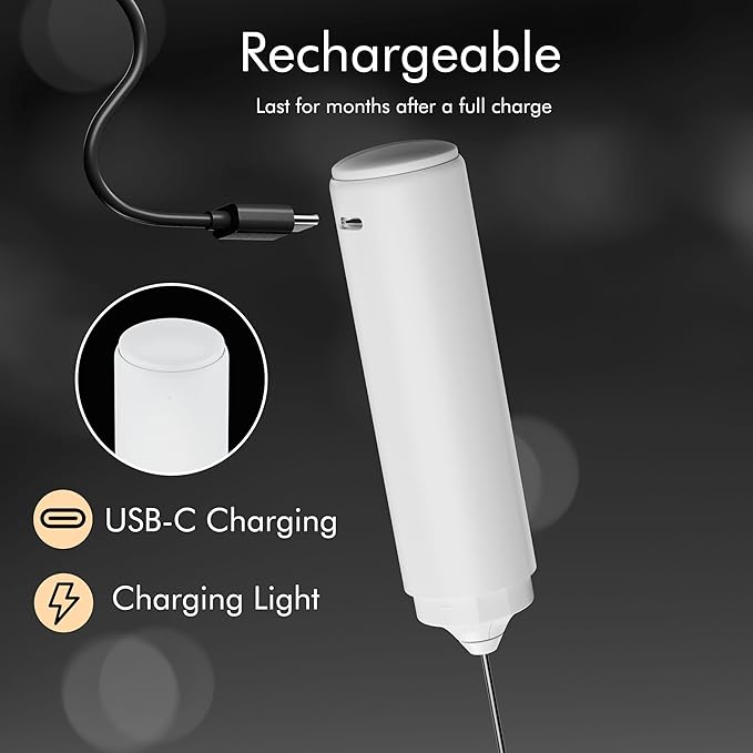 Rechargeable Milk Frother Handheld, 2-IN-1 Dual Spring Whisk Electric Frother Wand for Cappuccino Latte Macchiato, Portable Drink Mixer for Coffee, Matcha, Hot Chocolate