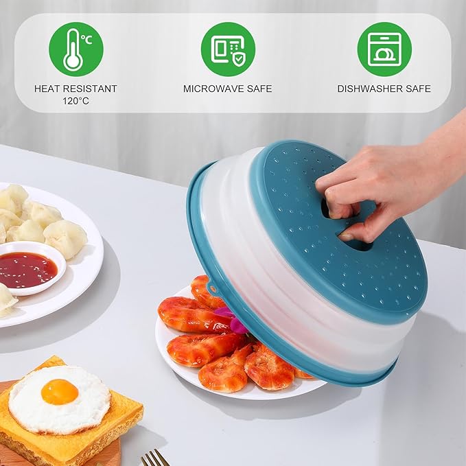 Hoolerry 4 Pack Microwave Splatter Cover for Food Silicone Lids Kitchen Gadget Set Microwave Cover with Water Steamer Kitchen Ware Set Splatter Cover(Gray, Black, Ink Blue, Dark Green)