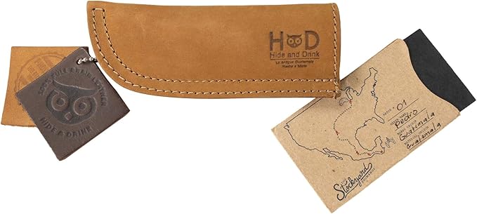 Hide & Drink, Full Grain Leather Hot Handle, Cast Iron Protector, Panhandle Potholder, Double Layered, Double Stitched, Slides On/Off Easily onto Metal Skillet Grips, Handmade, Old Tobacco