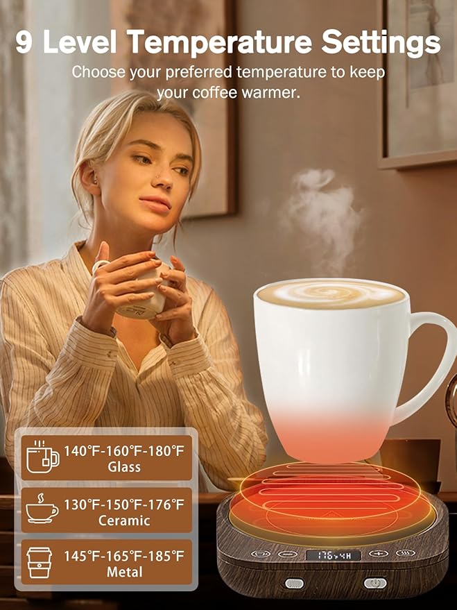 PUSEE Candle Mug Warmer Electric,Auto On/Off Gravity-Induction Coffee Mug Warmer with 9 Temp Settings,1-9 Timer Candle Melter Warmer Beverage Coffee Warmer Practical Portable Warmer for Home & Office