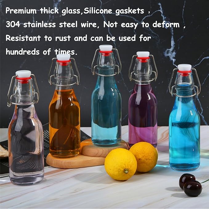 ZEBEIYU 10 Pack Swing Top Glass Bottles 8.5 oz,Flip Top Beer Brewing Bottles for Kombucha, Homemade, Kefir, Water, Beverages, Soda, Oil, Vinegar, Fermentation,Limoncello