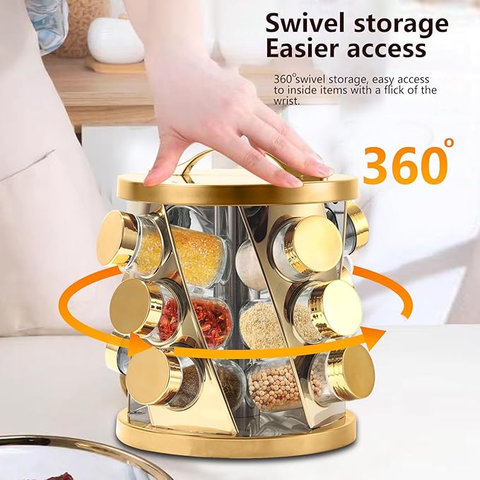 Portable Stainless Steel Spice Rack with 20 Spice Jars Included Revolving Spice Organizer for Kitchen Tower Storage Rack for Spices and Seasoning Silver