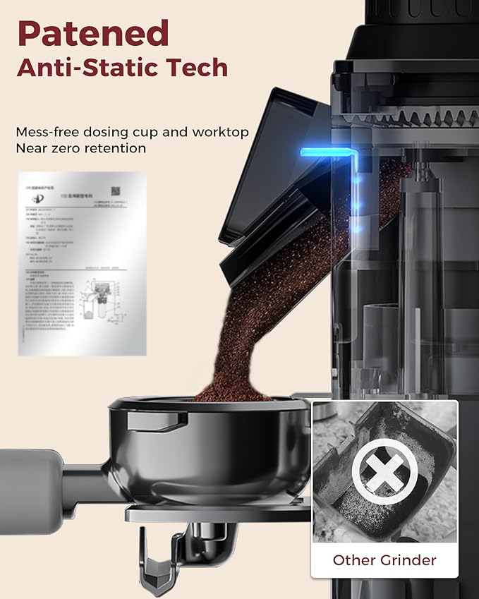 Tuni G2 Conical Burr Coffee Grinder, 70 Grind Settings Anti-static Burr Mill, Precision Electronic Timer and LED Touchscreen for Espresso/Drip/Cold Brew/French Press, Stainless Steel, Ivory