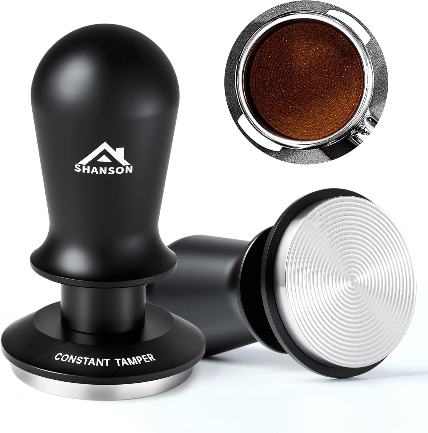ShanSon 53mm Espresso Tamper,Coffee Accessories,Triple Spring 25lb Constant Pressure, Audible Click Sound Feedback, Stainless Steel Ripple Base,Anodized Aluminum Handle,Tamper Tool Espresso