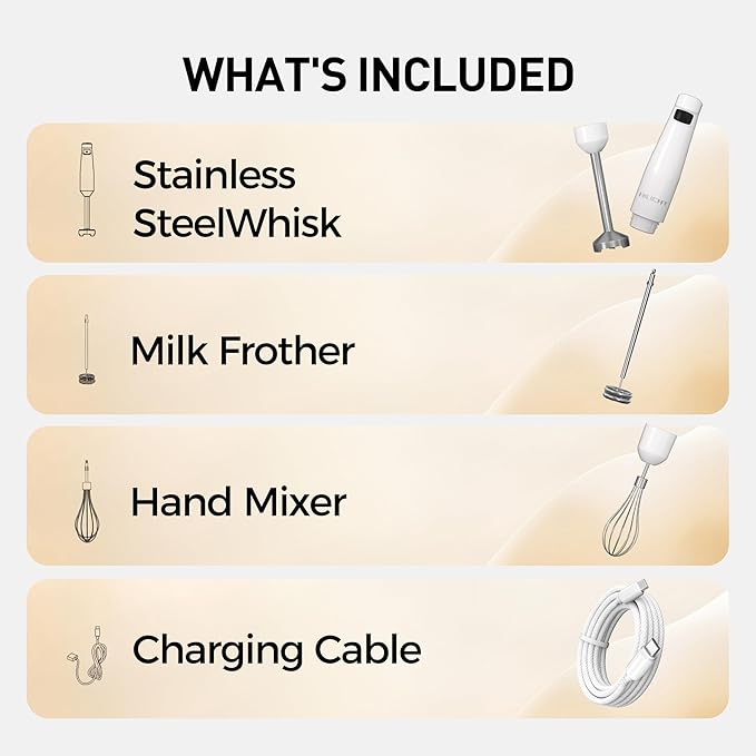 Cordless Immersion Hand Blender (Stick Blender) – Smooth, Controlled Blending for Everyday Cooking, 12V Brushless Motor, Pressure-Sensitive Variable Speed, USB-C Rechargeable, Easy-Clean (White)