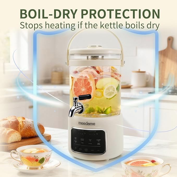 3L Electric Kettle & Beverage Dispenser with Infuser, Spigot - All-in-One Health Pot for Iced Tea/Coffee, Temperature Control, Glass Pitcher - Home & Office Use