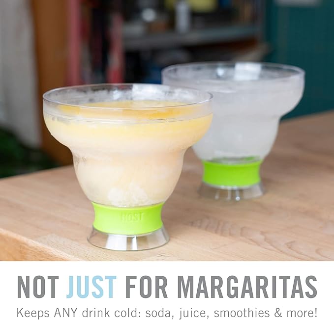 Host Freeze Plastic Margarita Glasses, Gifts for Moms, Home Bar Gifts for Women, Insulated Cocktail Glasses for Slush Drinks and Frozen Cocktails, Margarita Cups, 12 oz, Set of 4, Gray