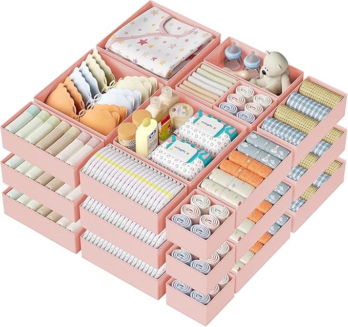 DIMJ Drawer Organizer Clothes 28 Pack - Foldable Baby Organizers and Storage Dresser Organizer for Bedroom, Closet Nursery Organization Dresser Dividers for underwear, Sock, Bra, Belt, Tie