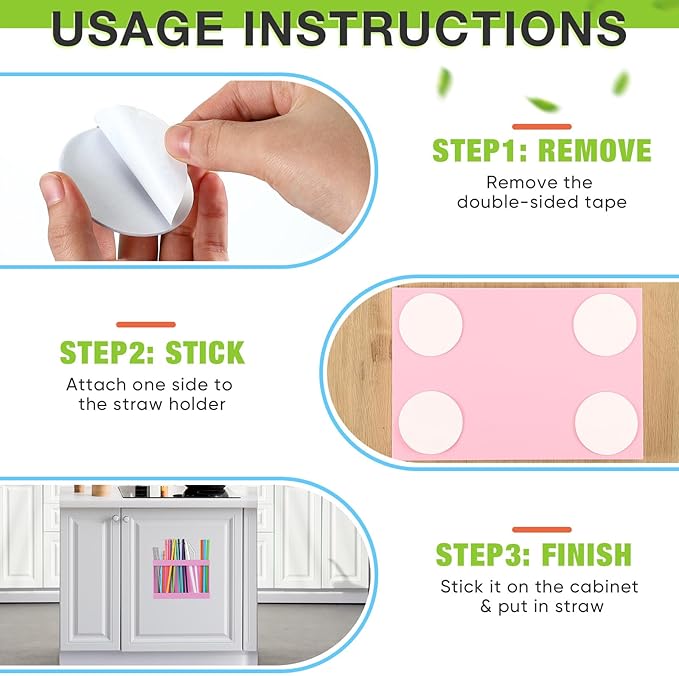 Qinyoung Acrylic Straw Holder for Cabinet Door with Double Sided Adhesive Tape Reusable Straw Organizer Tumbler Storage Kitchen Accessories Container for Counter Cupboard(Classic,Large,Pink)