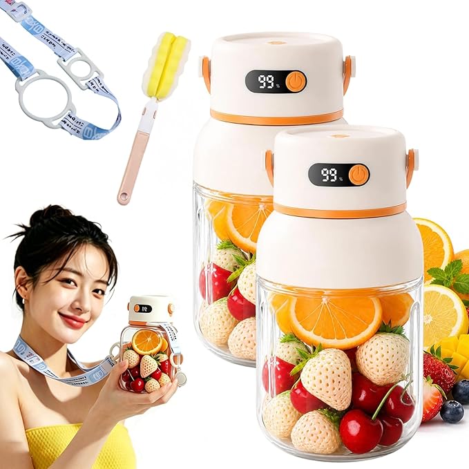 Portable Electric Juicer Cup with Zero Cord Hassle, USB-C Rechargeable Electric Blender with 18000 RPM Motor, Portable Wireless Juicer Cup for Home, Gym, Office and Outdoor (800ml 2pcs)