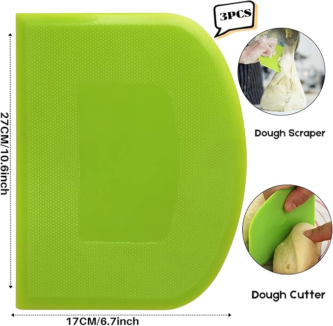 SURDOCA Dough Scraper Bench Scraper - 3P 10.6x6.7" Plastic Flexible Bowl Scraper, Sharp Edge & Angles Cake Scraper. Non-Slip Bakeware Decorating Tools Sculpting & Modeling Tools - Pink+Blue+Pink