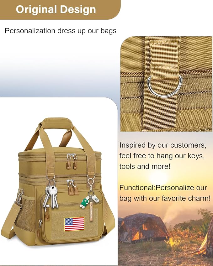 GLENKEY Tactical Lunch Box Cooler Bag - Expandable Insulated Lunch Bag for Men Women - Large Lunchbox for Adults Work Shifts Outdoor Trips Brown 16L