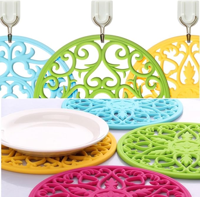 ME.FAN Trivets for Dishes/Pots/Pans, 3 Pcs Silicone Mats, Flexible/Durable/Non Slip Hot Pads to Protect Table and Counter Top (Deep Blue)