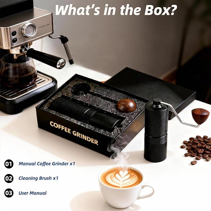 Manual Coffee Grinder,Stainless Steel Conical Burr with Adjustable Setting,Double Bearing Positioning for French Press, Drip,Espresso,Hand Coffee Grinder,20g Capacity Suitable for Camping&Office&Gift