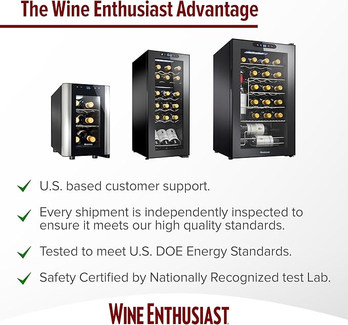 Wine Enthusiast 18-Bottle Slimline Dual Zone Wine Cooler - Energy Efficient Freestanding Wine Refrigerator - Upright Bottle Storage, Adjustable Thermostat, Digital Touchscreen (20.5” x 10.7" x 36.8”)