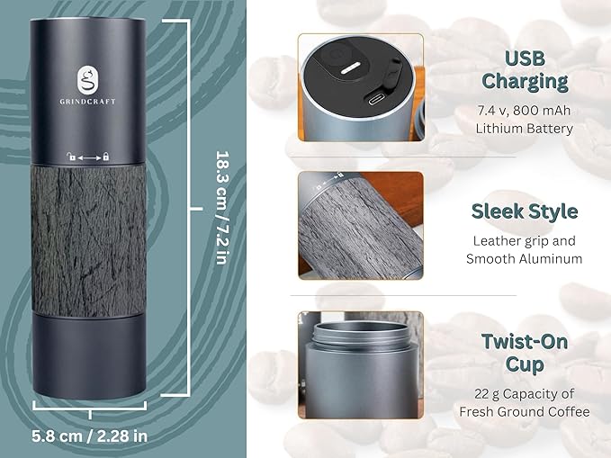Electric Coffee Grinder, Premium Stainless Steel Burr Coffee Grinder, Espresso Grinder Electric, Portable Grinder, Perfect Coffee Brew for Home, Travel, Camping and Office (Gray)