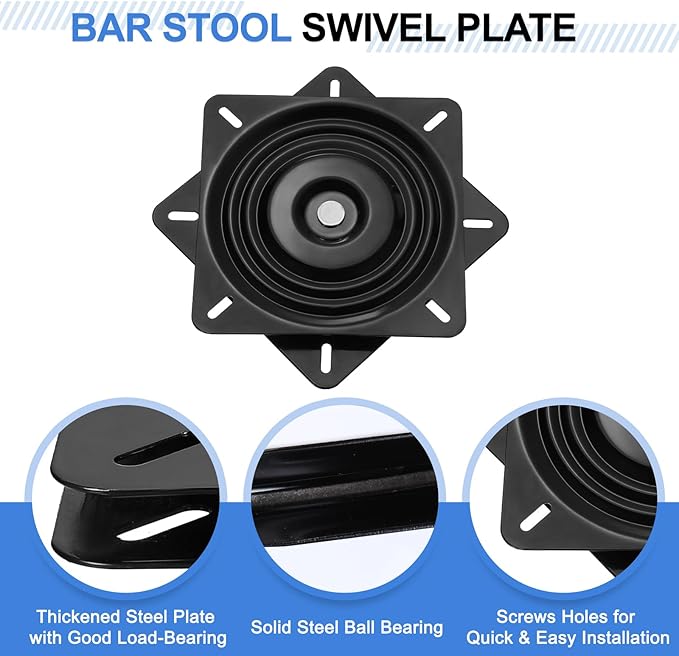 uxcell 10" Bar Stool Swivel Replacement, 360° Rotation Lazy Susan Turntable, Square Semi-Ball Bearing Seat Swivel Base Mount Plate for Recliner Chair or Table, Black (250x2mm)