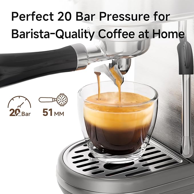 HIBREW H10B - Professional Espresso Machine - Cappuccino Maker with Milk Frother, Adjustable Temperature & Cup Volume, with Display, Pressure Gauge & Stainless Steel Body