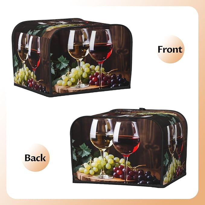 Toaster Cover 4 Slice Red Wine Glass Grapes Waterproof Appliance Cover with Hang Loop Bread Baker Toaster Cover for Kitchen