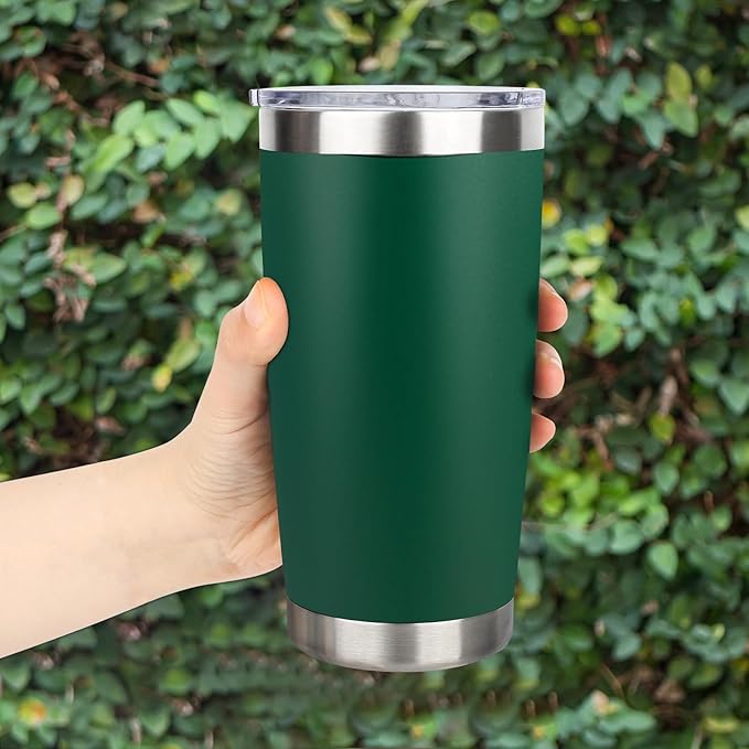 20oz Stainless Steel Tumbler with Lid, Travel Mug - Double Wall Vacuum Powder Coated Cup - Dark Green, 1 Pack