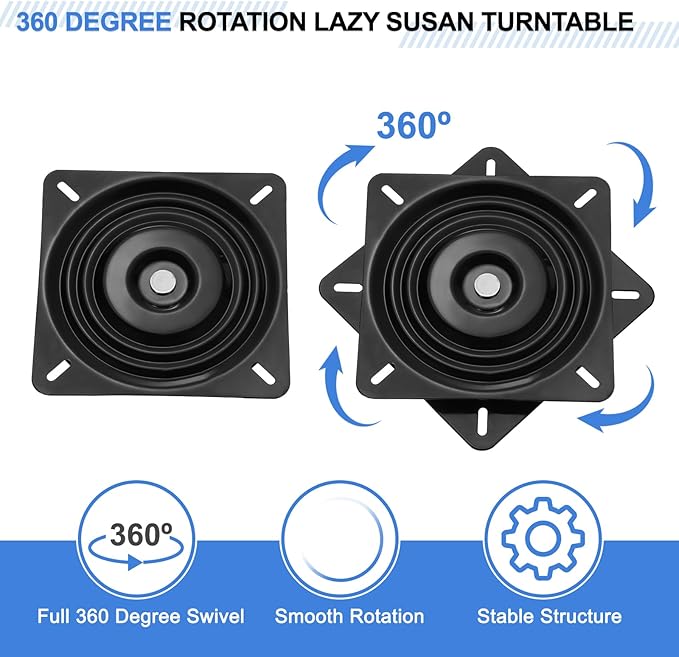 uxcell 10" Bar Stool Swivel Replacement, 360° Rotation Lazy Susan Turntable, Square Semi-Ball Bearing Seat Swivel Base Mount Plate for Recliner Chair or Table, Black (250x2mm)