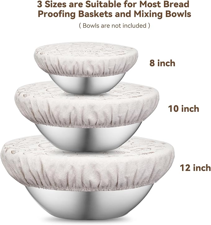 8'' 10'' 12'' Bowl Covers for Bread Proofing with Plastic Liner, Reusable Cloth Bread Bowl Cover for Sourdough Rising