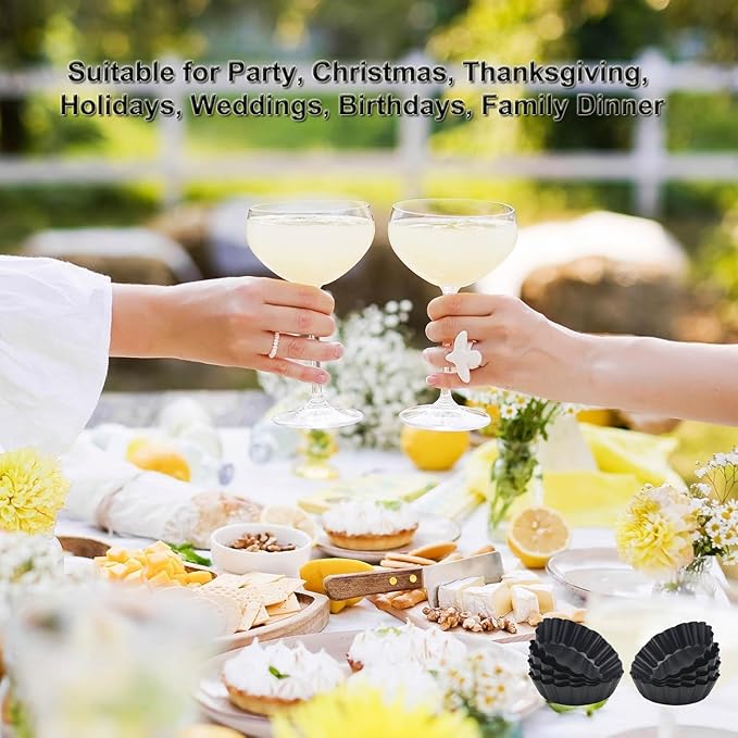 4 Inch Mini Quiche Pans Black 6 Pack. Egg Tart Molds w/Removable Bottom, Non-Stick Coating, Rugged Carbon Steel for Small Tart Quiche Pie Making. Gift for Women Christmas Thanksgiving Festival