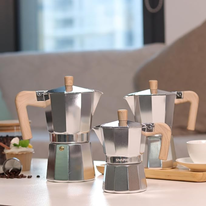 Sivaphe Aluminum Moka Pot Stovetop Espresso and Coffee Maker and French Press Coffee/Tea Maker with Bamboo Lid and Hand
