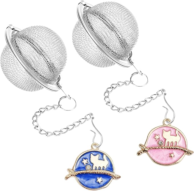 2Pcs Stainless Steel Mesh Tea Infuser, 2.1 inch Tea Ball with Cute Planet Cat Pendants,Tea Strainer Tea Diffuser Tea Steeper for Filtering Tea,Tea Infusers for Loose Tea (Cute Planet Cat, 2PC)