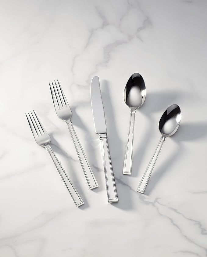 Lenox Bratton 65-Piece Flatware Set, 9.85 LB, Metallic