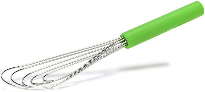 Flat Whisk Silicone Handle Non Slip 10" - 5 Wires Whisk with 10 Heads for Kitchen Cooking by Jell-Cell (Green)