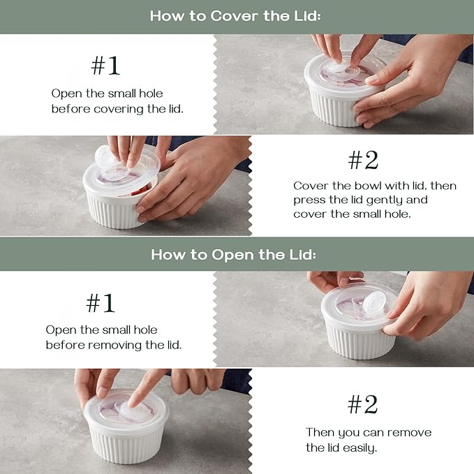 DOWAN Ramekins with Lids 6 oz Oven Safe, Creme brulee Souffle Dishes Ramekin with Covers, Porcelain Bowls for Baking Custard Cups, Set of 6, White